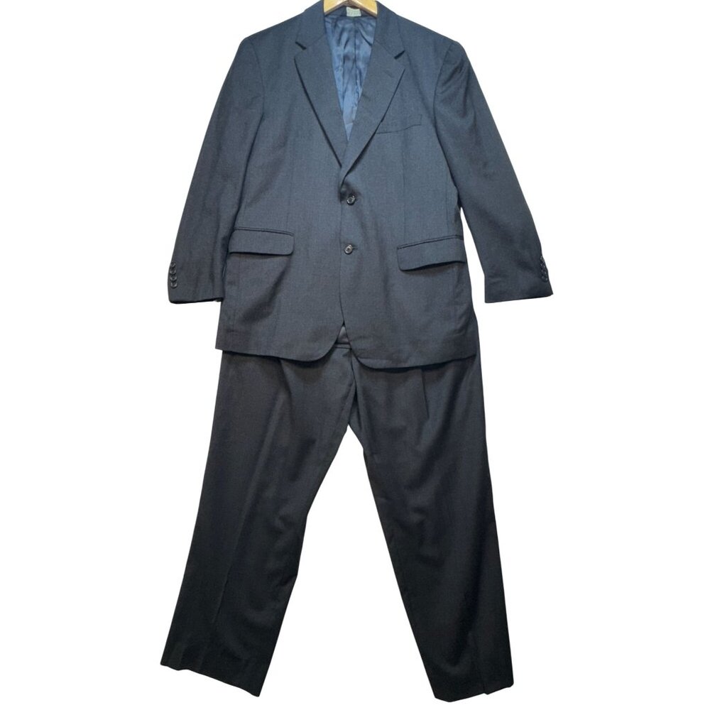 Jos A Bank Mens Wool 2 Piece Suit Set Jacket & Pants Pleated Size 44R Gray